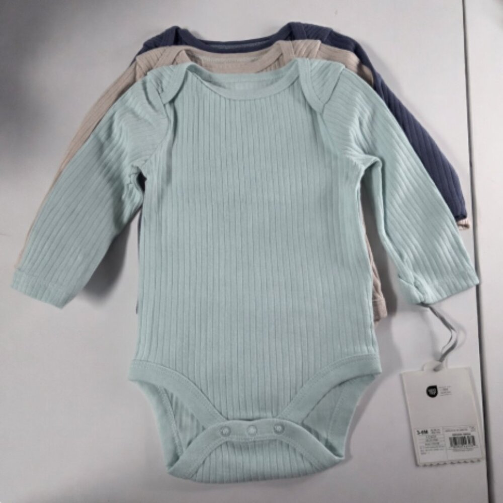 Cloud Island Baby 3-‎ Pack Long Sleeve Ribbed Bodysuit, Size 3 - 6M